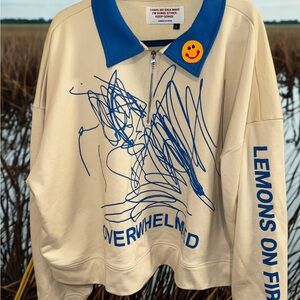 Cream and Blue Graphic Sweatshirt